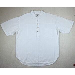 Drawstrings of Malibu Mens White Cotton‎ Band Collar Henley Shirt Large USA Made